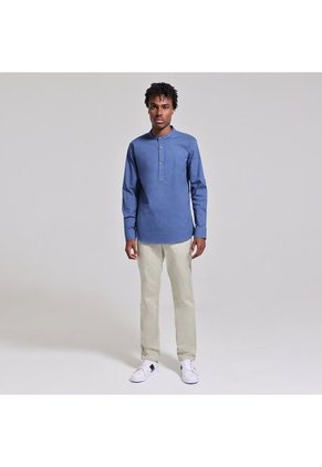 Camisa Para Hombre Manga Larga Sin Bolsillo Cuello Neru Color Azul Marca Ostu #60010543