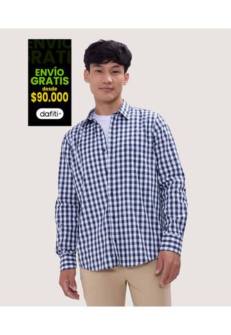 Camisa Para Hombre Manga Larga Con Bolsillo Color Azul  Marca Ostu #60010753 Ostu
