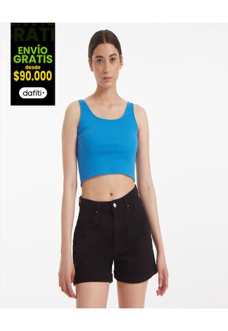 Crop Top Para Mujer Manga Sisa Color Azul  Marca Ostu #40091645 Ostu