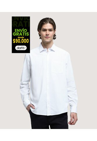 Camisa Para Hombre Manga Larga Con Bolsillo Color Blanco Marca Ostu #60010647 Ostu