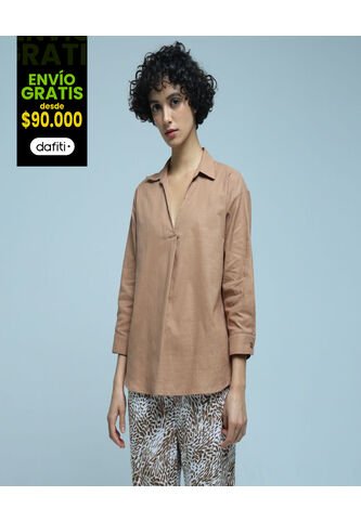 Camisa Para Mujer Manga 3/4 Color Café  Marca Ostu #40010175 Ostu