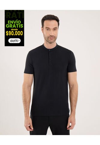 Polo Para Hombre Cuello Mao Sin Bolsillo Color Negro Marca Ostu #60110511 Ostu