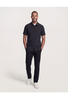 Camisa  Para Hombre Manga Corta Con Bolsillo Cuello Casual M Color Negro Marca Ostu #60010884