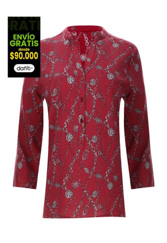 Blusa Para Mujer Manga 3/4 Color Vino Marca Ostu #40120469 Ostu