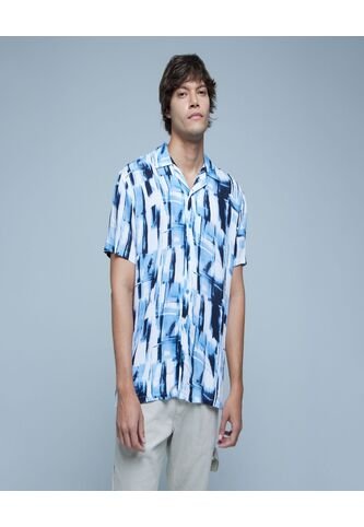 Camisa  Para Hombre Manga Corta Sin Bolsillo Color Azul Marca Ostu #60010658 Ostu