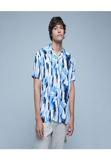 Camisa  Para Hombre Manga Corta Sin Bolsillo Color Azul Marca Ostu #60010658