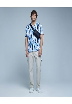 Camisa  Para Hombre Manga Corta Sin Bolsillo Color Azul Marca Ostu #60010658