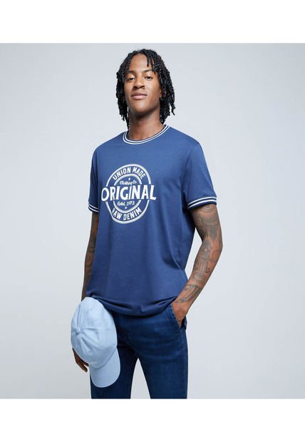 Camiseta Para Hombre Manga Corta Color Azul  Marca Ostu #60091315