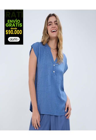 Blusa Para Mujer Manga Sisa Color Azul  Marca Ostu #40121077 Ostu