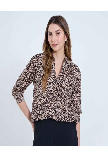 Camisa Para Mujer Manga 3/4 Color Café Marca Ostu #40010300
