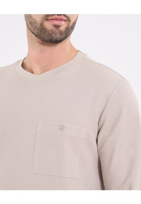 Camiseta  Para Hombre Manga Larga Cuello Redondo Color Beige Marca Ostu #60091869