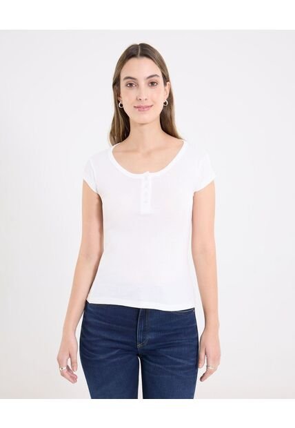 Camiseta  Para Mujer Manga Corta Cuello Redondo Color Crema Marca Ostu #40092698