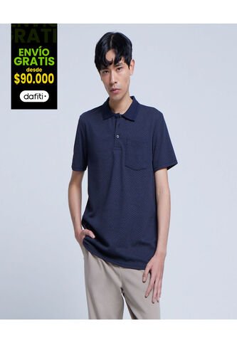 Polo Para Hombre Cuello Tejido Con Bolsillo Color Azul Medio Marca Ostu #60110574 Ostu