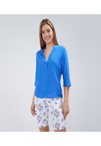 Blusa Para Mujer Manga 3/4 Color Azul  Marca Ostu #40120982