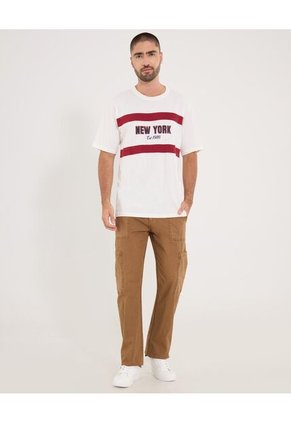 Camiseta  Para Hombre Manga Corta Cuello Redondo Color Crema Marca Ostu #60091835