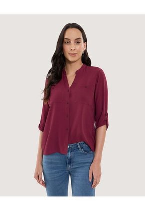 Blusa Para Mujer Manga 3/4 Color Vino Marca Ostu #40121153