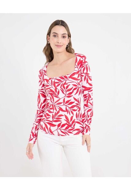 Camiseta  Para Mujer Manga Larga Cuello Redondo Color Rojo Marca Ostu #40092721