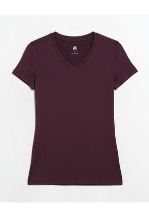 Camiseta Para Mujer Manga Corta Cuello V Color Vino Marca Ostu #40092806
