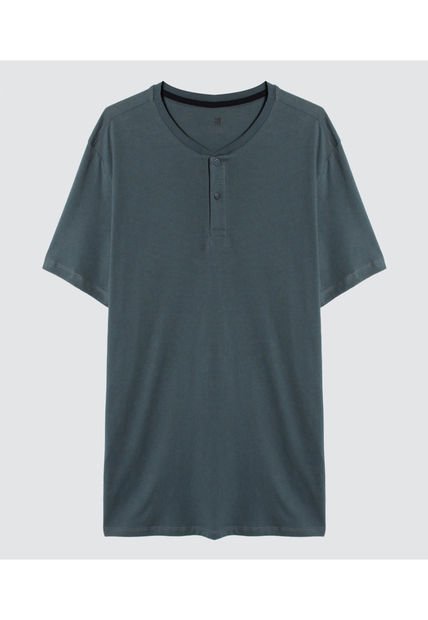 Camiseta Para Hombre Manga Corta Cuello Henley Color Indigo Marca Ostu #60091179