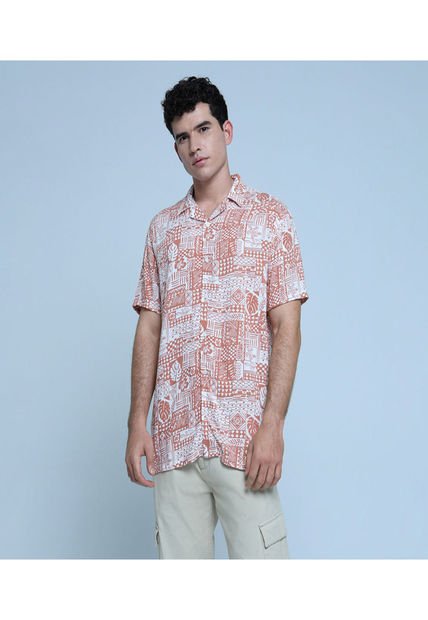 Camisa Para Hombre Manga Corta Sin Bolsillo Color Café  Marca Ostu #60010692
