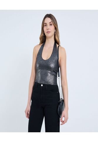 Camiseta Para Mujer Manga Sisa Cuello Henley Color Negro Marca Ostu #40092303 Ostu