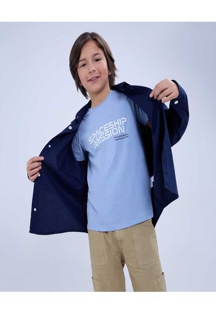Camisa Para Niño Manga Larga Color Azul Oscuro Marca Ostu #80010052
