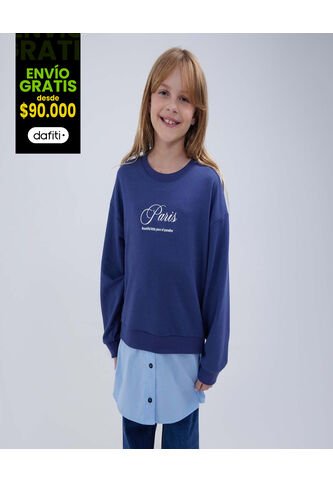 Buzo Para Niña Cuello Redondo Color Azul  Marca Ostu #90060104 Ostu