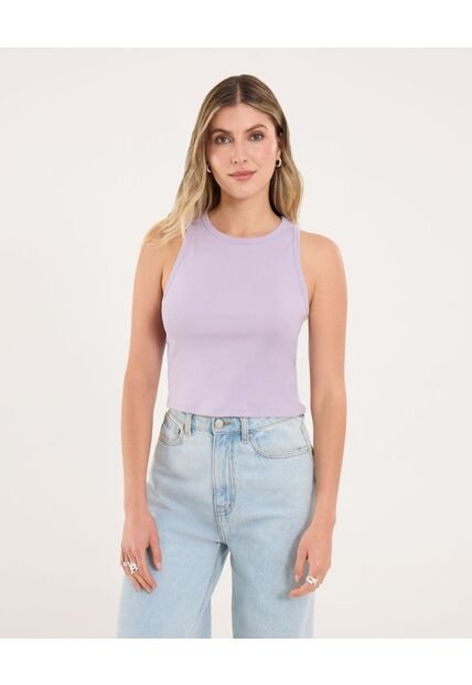 Camiseta Para Mujer Crop Top Manga Sisa Color Lila Marca Ostu #40092607
