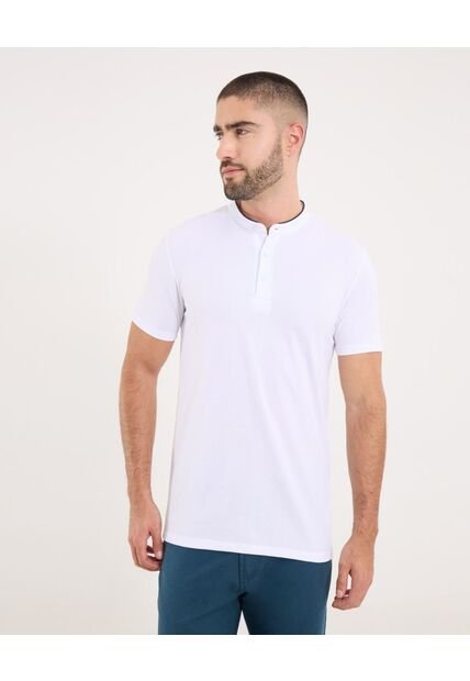 Polo Para Hombre Cuello Mao Sin Bolsillo Color Blanco Marca Ostu #60110774