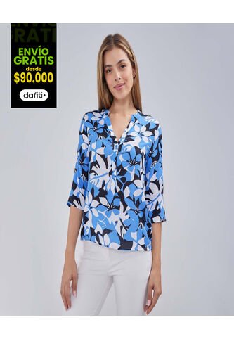 Blusa Para Mujer Manga 3/4 Color Azul  Marca Ostu #40120984 Ostu