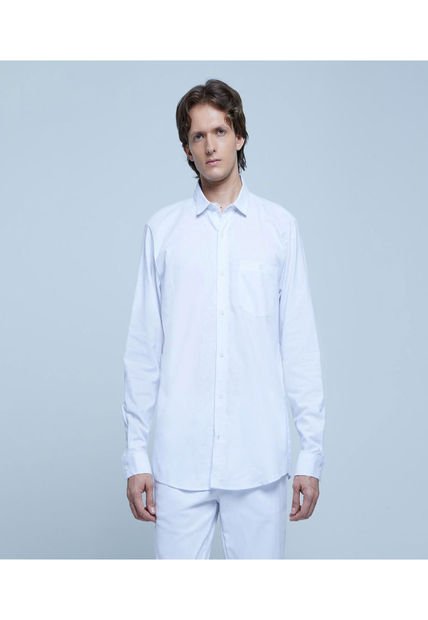 Camisa Para Hombre Manga Larga Con Bolsillo Color Blanco Marca Ostu #60010625
