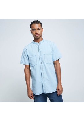 Camisa Para Hombre Manga Corta Con Bolsillo Color Azul Claro Marca Ostu #60010705