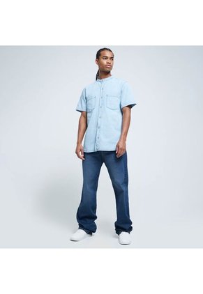 Camisa Para Hombre Manga Corta Con Bolsillo Color Azul Claro Marca Ostu #60010705