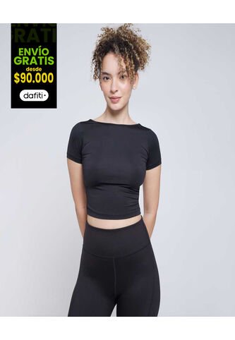 Crop Top Para Mujer Manga Corta Color Negro Marca Ostu #40092171 Ostu