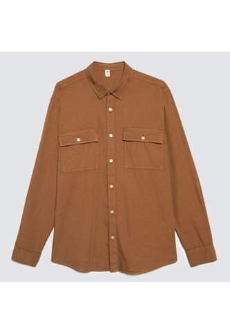 Camisa Para Hombre Manga Larga Con Bolsillo Color Beige Marca Ostu #60010739 Ostu