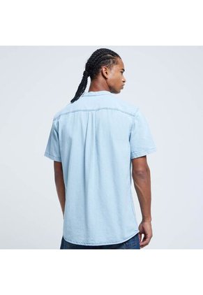 Camisa Para Hombre Manga Corta Con Bolsillo Color Azul Claro Marca Ostu #60010705