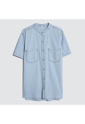 Camisa Para Hombre Manga Corta Con Bolsillo Color Azul Claro Marca Ostu #60010705