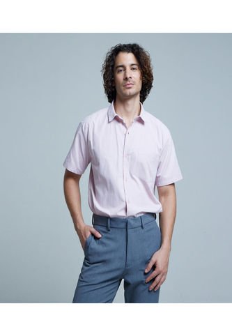 Camisa Para Hombre Manga Corta Con Bolsillo Color Rosado  Marca Ostu #60010631 Ostu