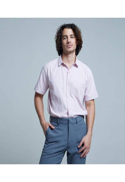 Camisa Para Hombre Manga Corta Con Bolsillo Color Rosado  Marca Ostu #60010631
