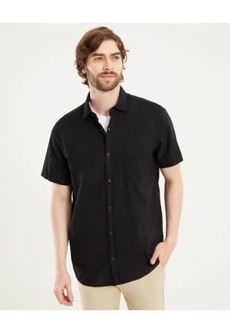 Camisa Para Hombre Manga Corta Con Bolsillo Cuello Casual M Color Negro Marca Ostu #60010790 Ostu