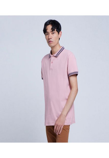 Polo Para Hombre Cuello Tejido Sin Bolsillo Color Rosa Marca Ostu #60110605