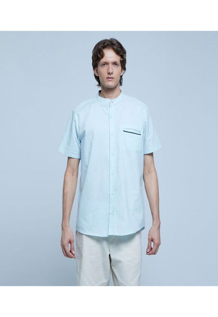Camisa Para Hombre Manga Corta Con Bolsillo Color Azul  Marca Ostu #60010615