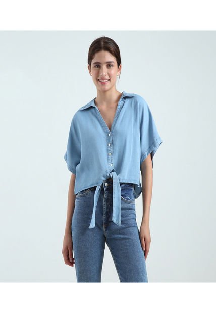 Camisa Para Mujer Manga Corta Color Azul  Marca Ostu #40010145