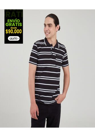 Polo Para Hombre Cuello Tejido Con Bolsillo Color Negro Marca Ostu #60110570 Ostu
