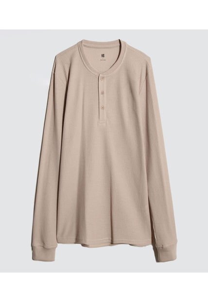 Camiseta Para Hombre Manga Larga Color Beige Marca Ostu #60091195