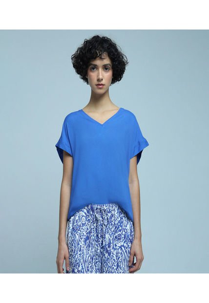 Blusa Para Mujer Manga Corta Color Azul  Marca Ostu #40120957