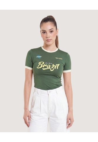 Camiseta Slim Brasil 2026  Para Mujer Verde Ostu Ostu