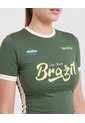 Camiseta Slim Brasil 2026  Para Mujer Verde Ostu de Ostu