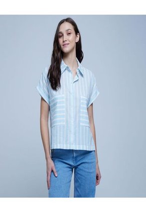Camisa Para Mujer Manga Corta Color Azul Marca Ostu #40010194