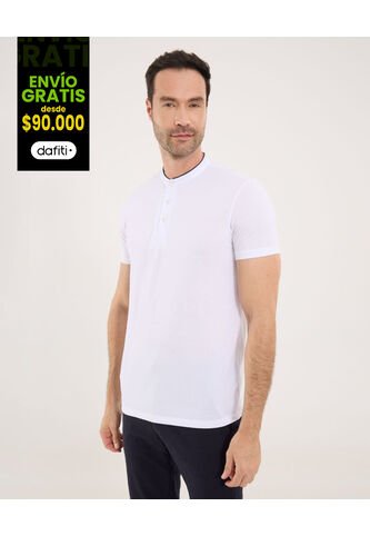 Polo Para Hombre Cuello Mao Sin Bolsillo Color Blanco Marca Ostu #60110511 Ostu